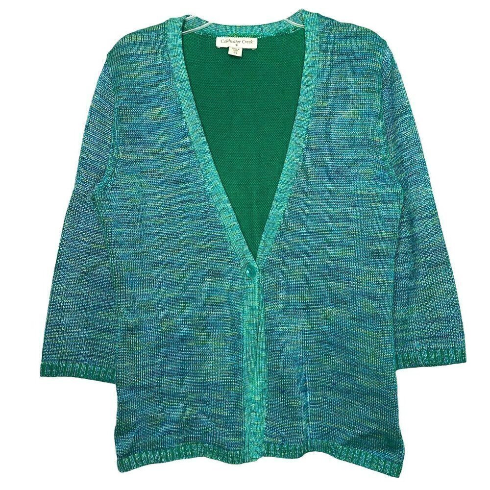 𝅺new - COLDWATER CREEK Cotton Blend Green & Blue V-Neck Cardigan - Size XS (4-6)
